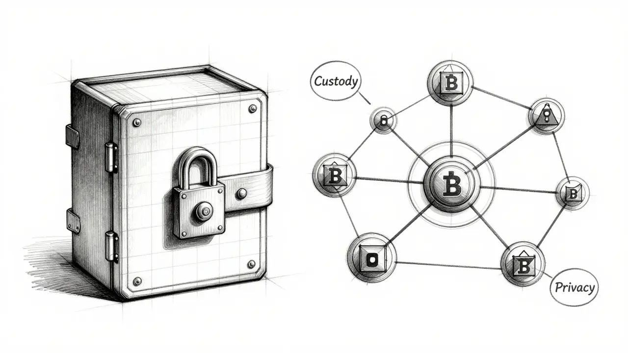 Design schematic comparing centralized vault and decentralized network wallets