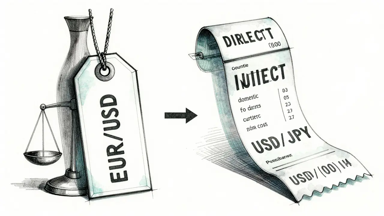 Design sketch comparing direct and indirect forex quote structures