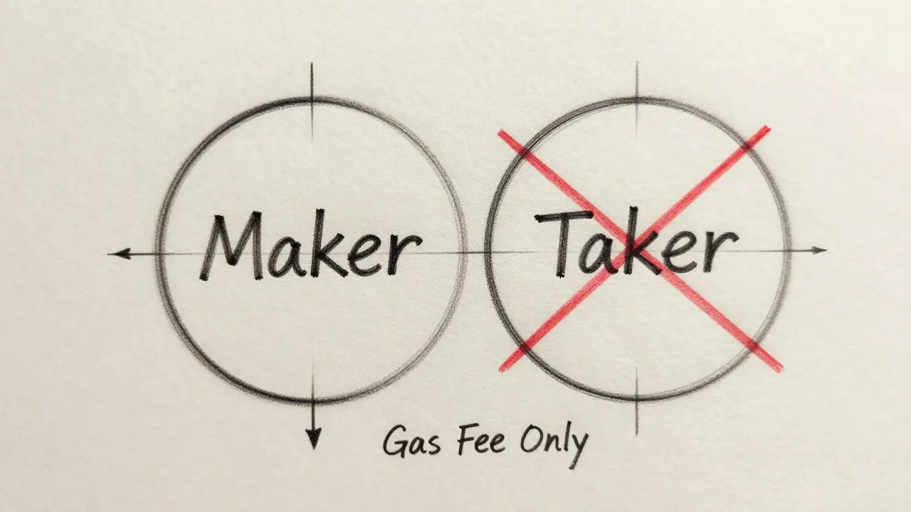 Design sketch illustrating zero trading fees with crossed-out icons