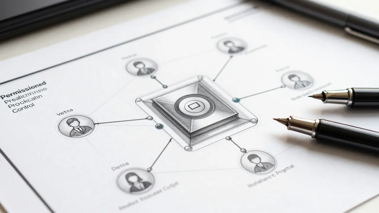 Design sketch of permissioned blockchain network with role-based access filters
