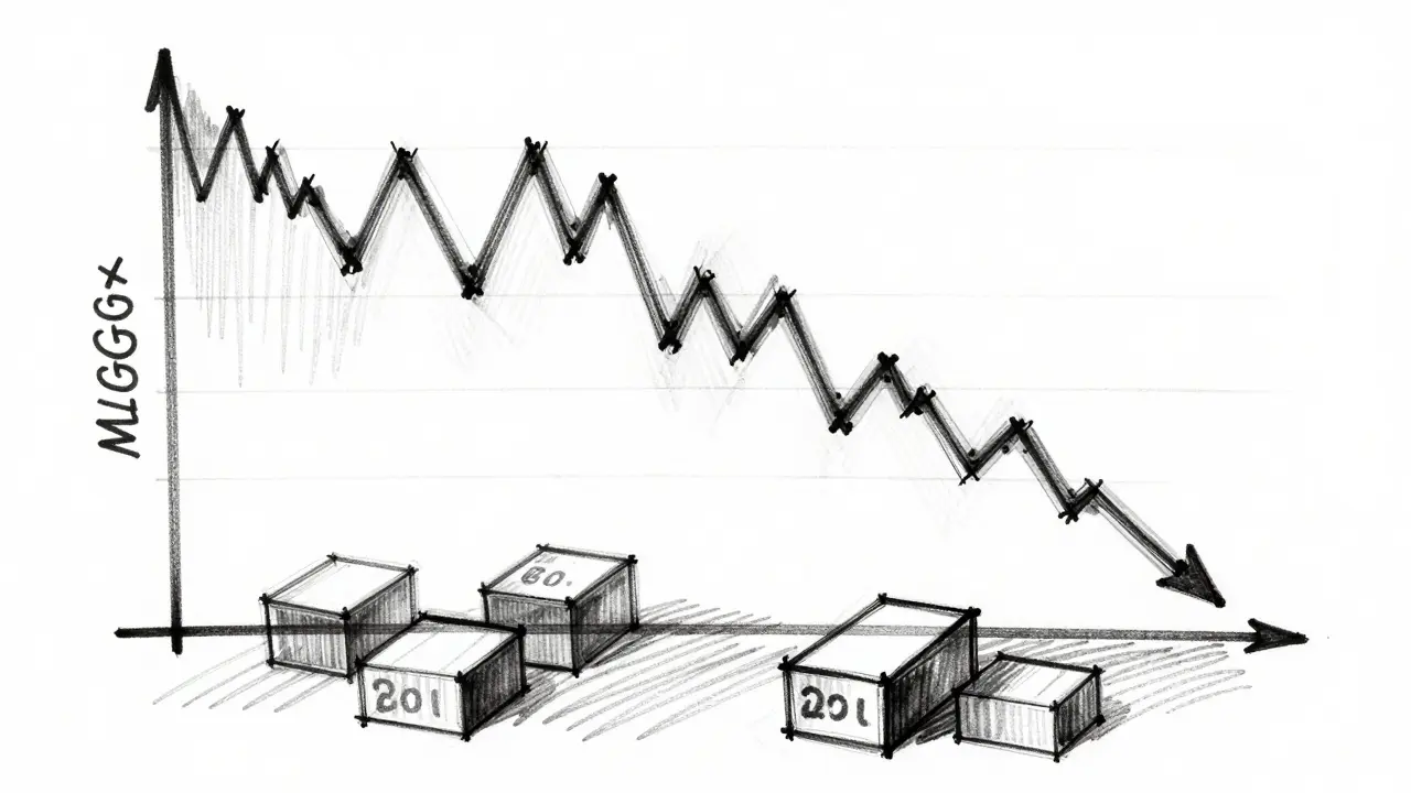 Design sketch showing volatile price chart and data gaps