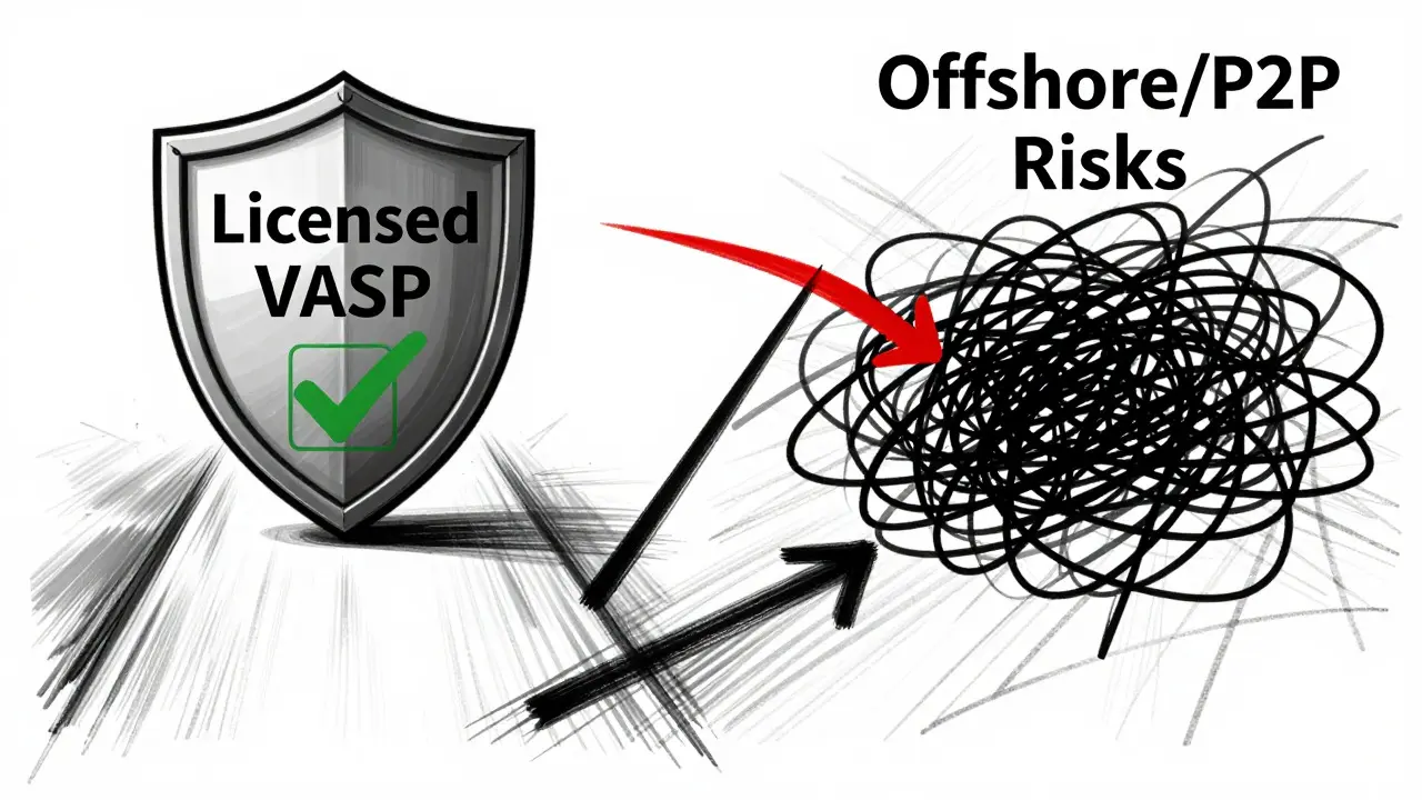 Sketch comparing licensed vs offshore crypto paths