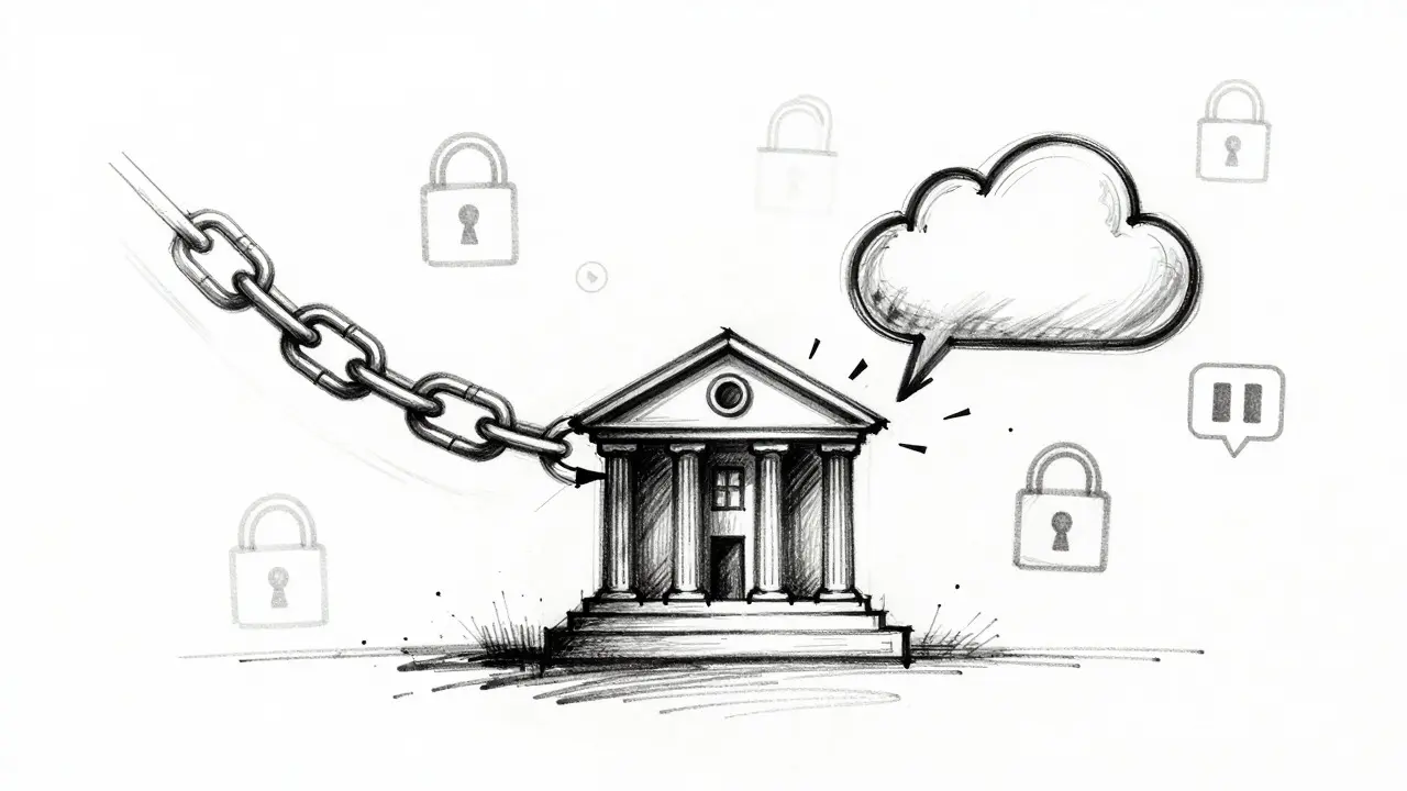 Sketch of broken chain linking bank and crypto