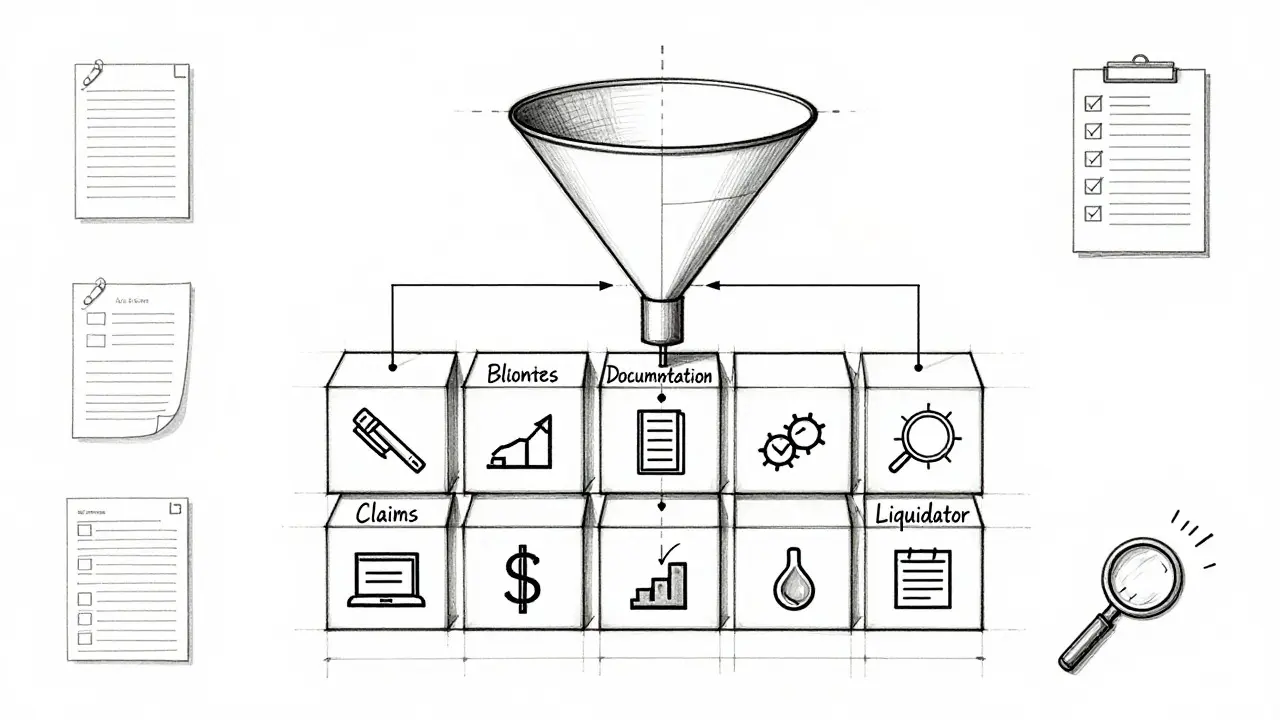 Technical drawing of liquidation process steps