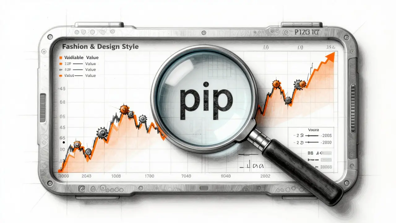 Technical drawing of pip value calculation and trading risk