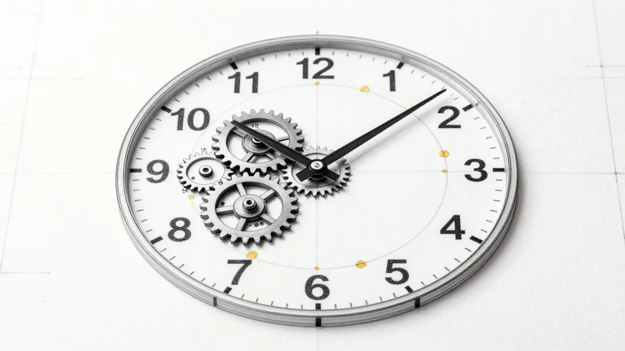 Technical sketch of a clock mechanism made of logic gates and binary code.