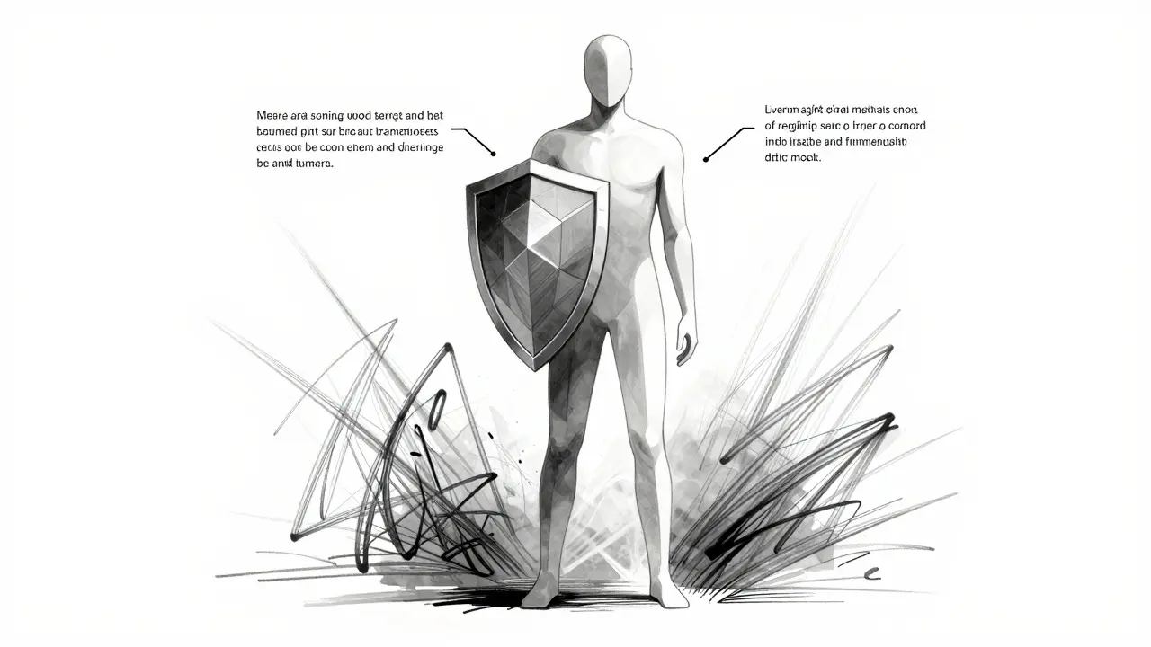 Abstract sketch of investor discipline shielding against volatility