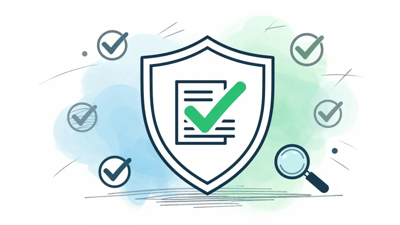 Conceptual sketch of security shield and verification icons
