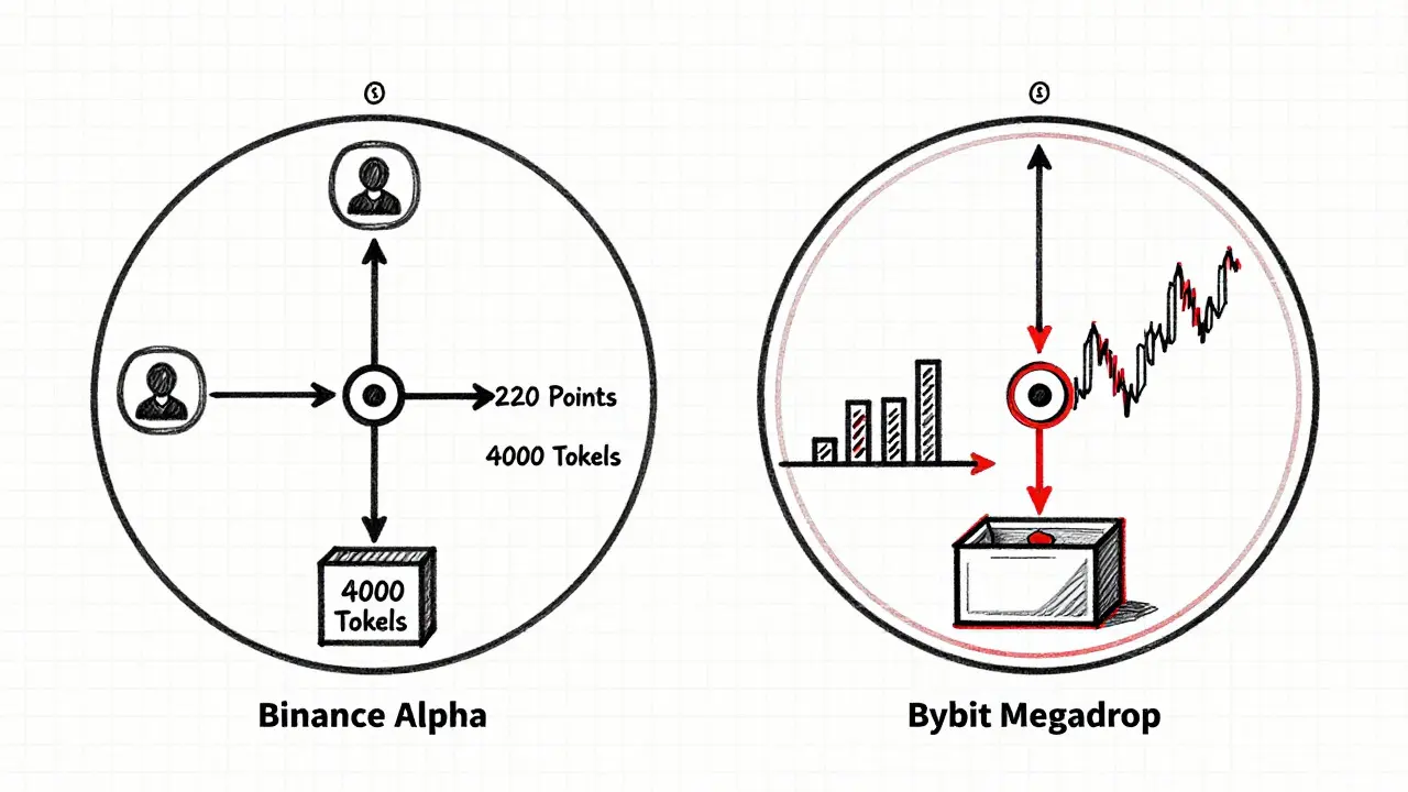 Design blueprint illustrating Binance and Bybit airdrop mechanics