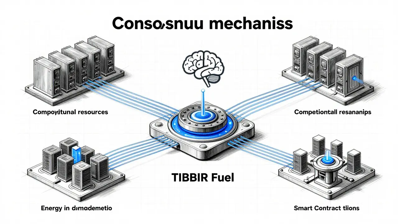 Design diagram illustrating TIBBIR virtual mining and AI integration
