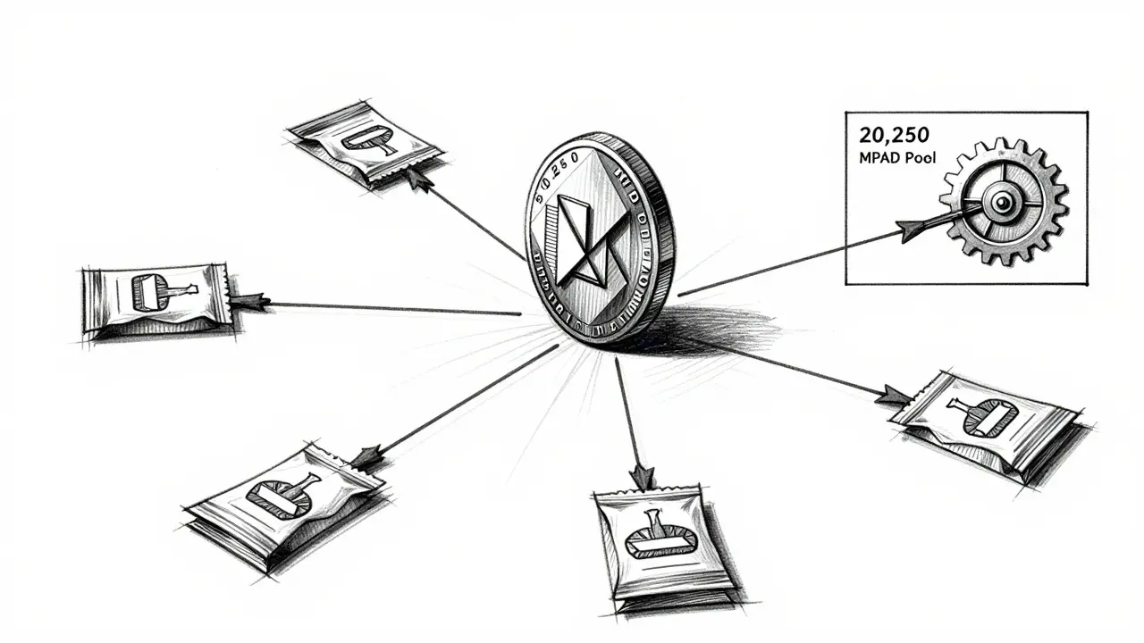 Design sketch illustrating token distribution flow from a central source to endpoints