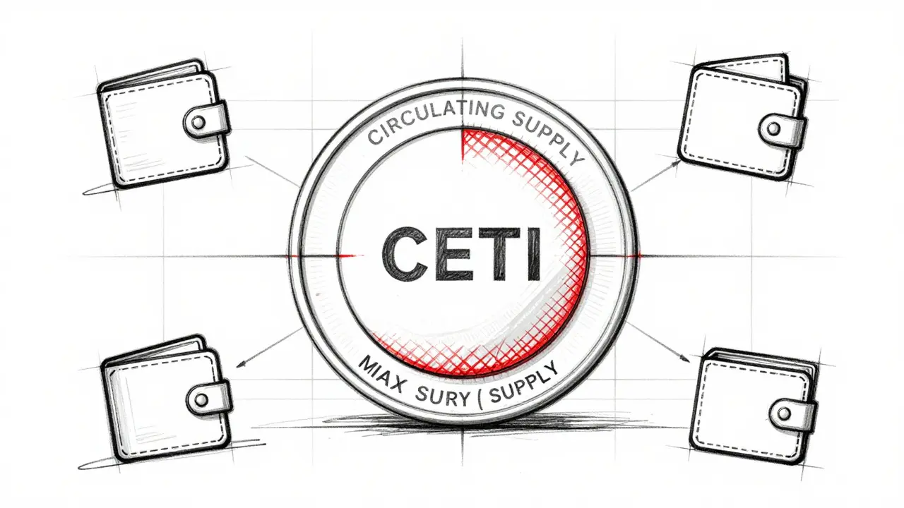 Diagram illustrating CETI token supply exceeding maximum limit