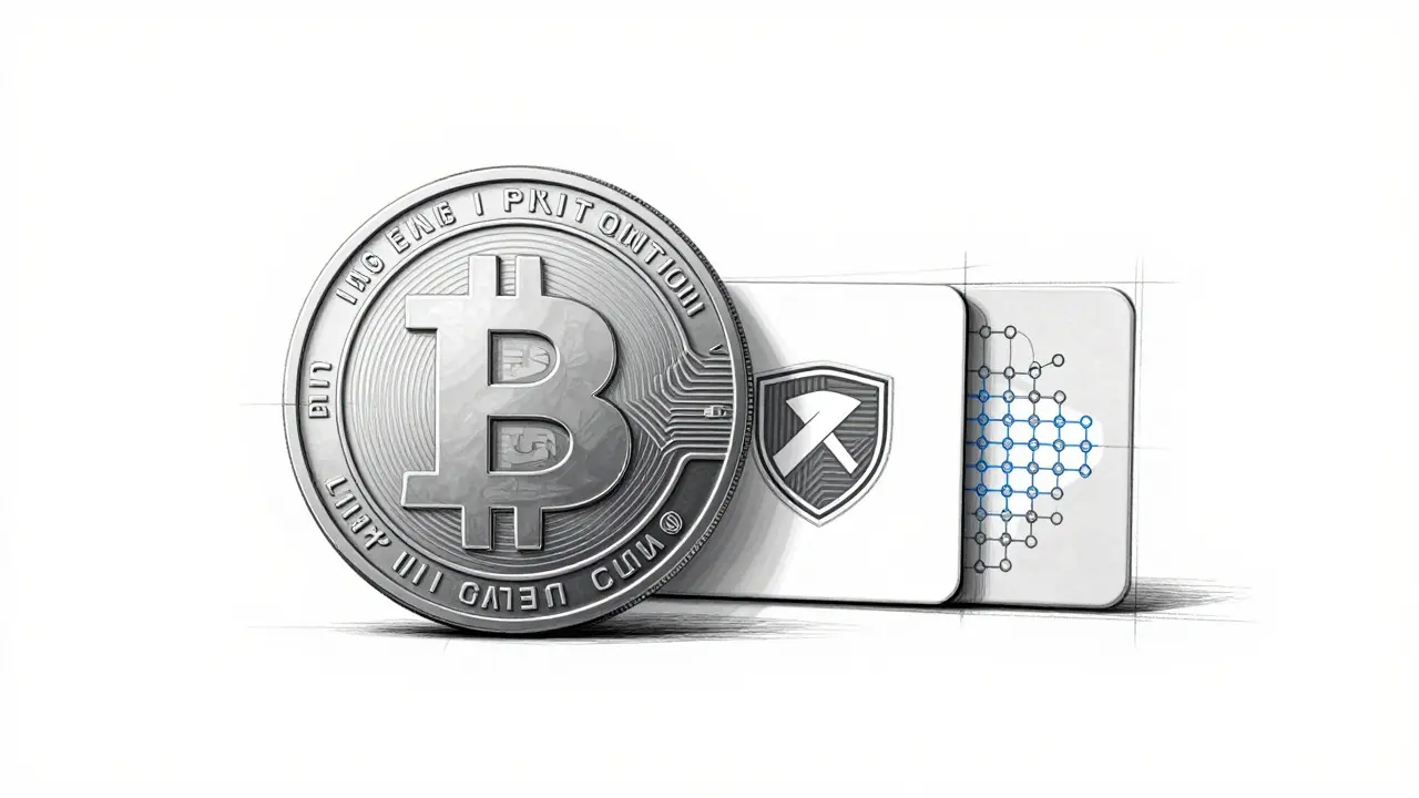 Exploded view product sketch of a digital coin and NFT card components