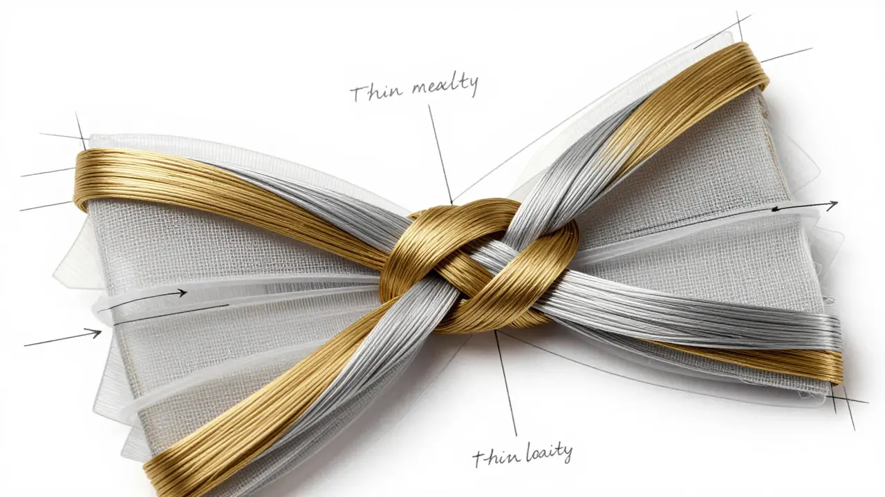 Fashion design sketch depicting multichain connectivity through interwoven textiles