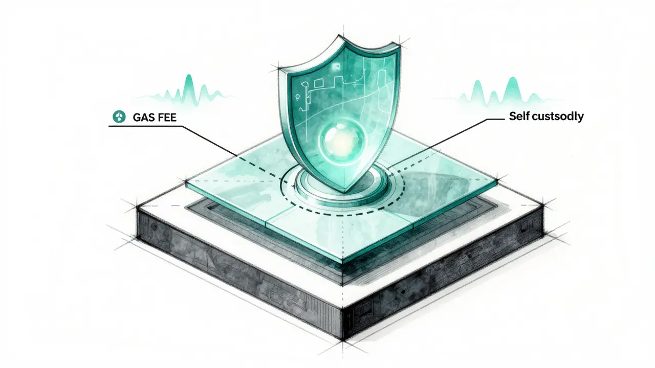 Isometric blueprint of DeFi security layers including smart contracts and custody