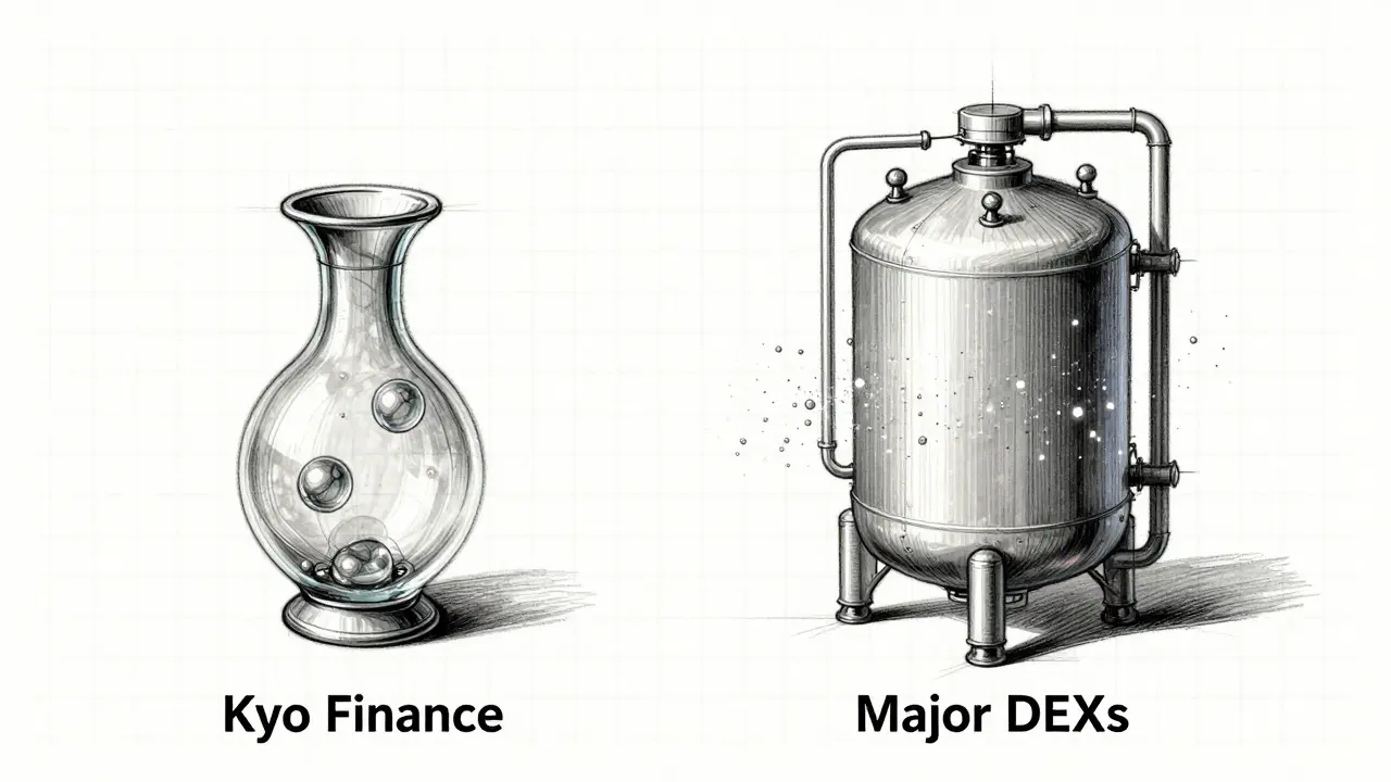 Sketch comparing Kyo Finance liquidity to major DEXs