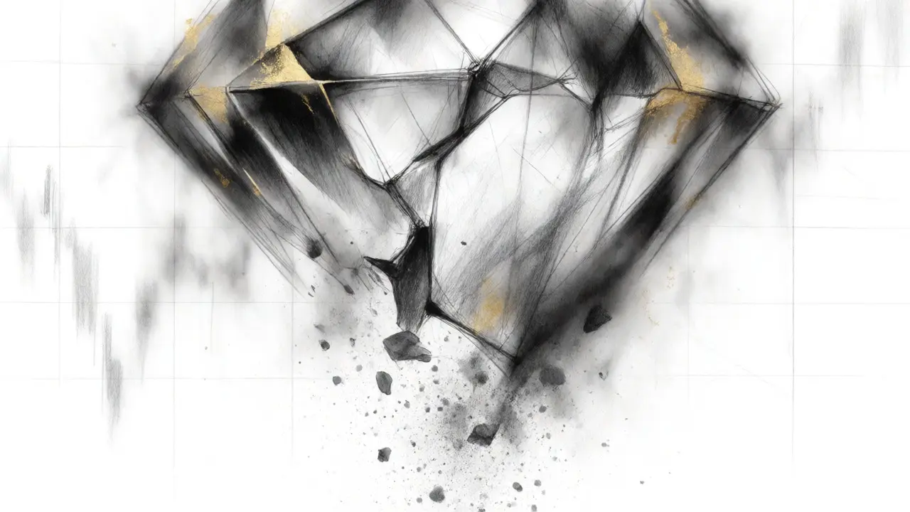 Artistic sketch of a shattered crystal symbolizing CPUcoin's price collapse