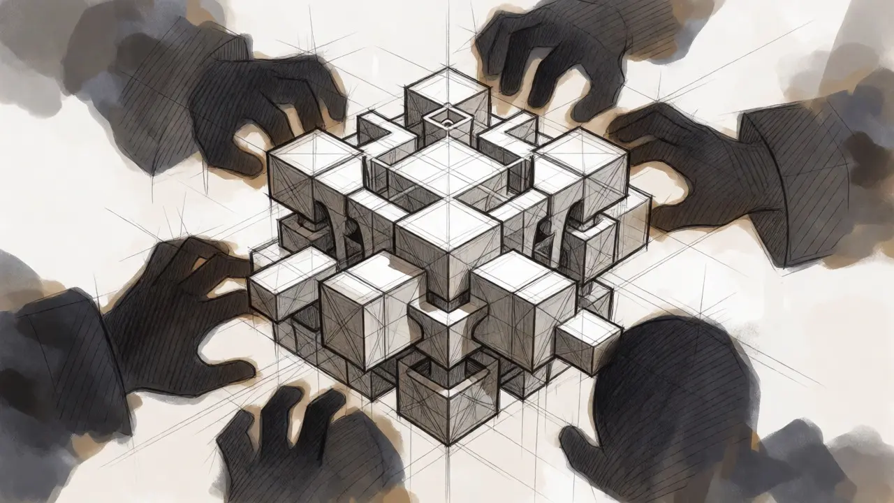 Design sketch showing Hyperliquid's security core surrounded by threat fragments