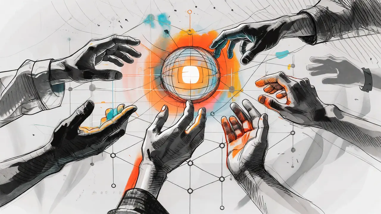 Illustration of hands reaching for digital rewards