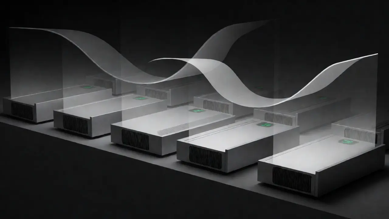 Minimalist sketch of mining farm with stable performance indicators
