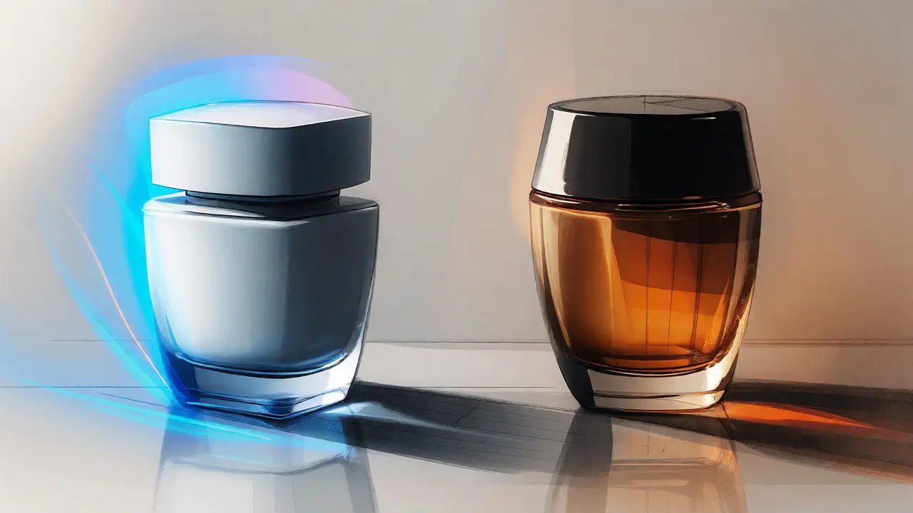 Side-by-side comparison of two elegant product containers representing different blockchains.