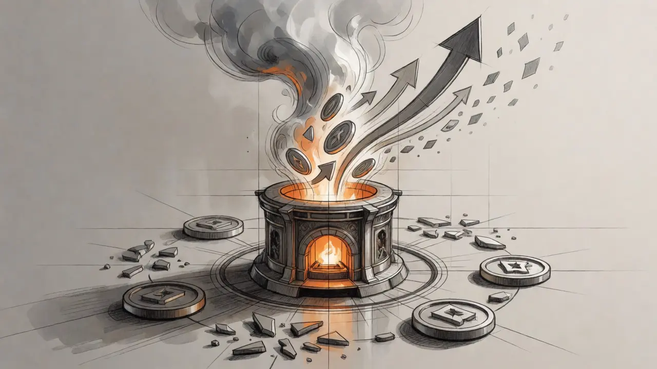 Sketch of a furnace burning tokens to reduce supply