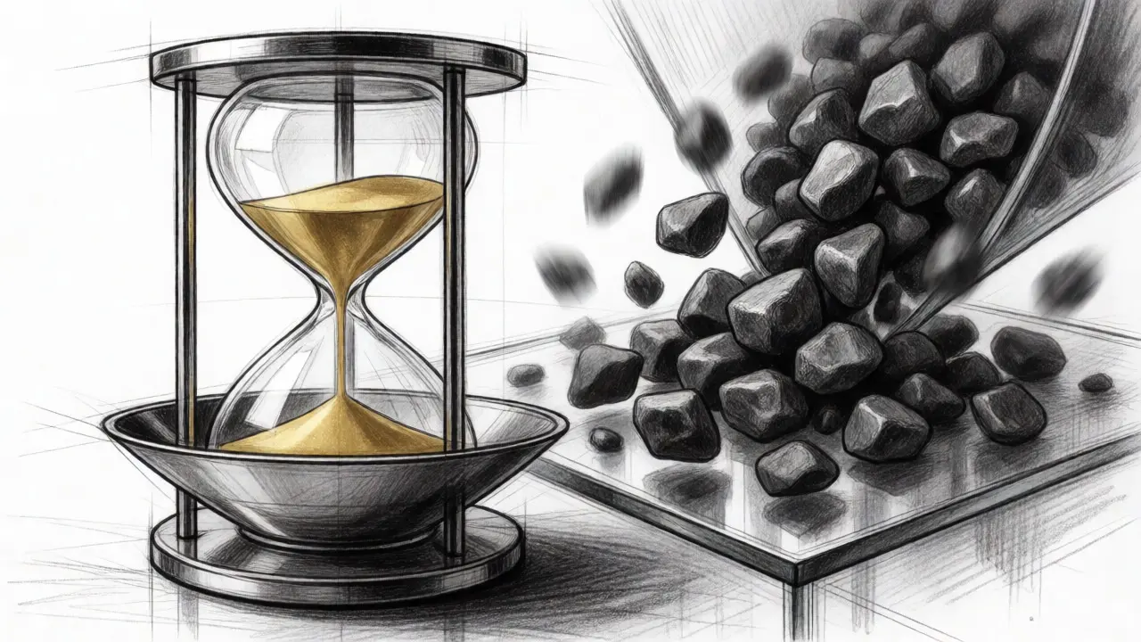 Split sketch comparing slow vesting vs sudden token unlocks